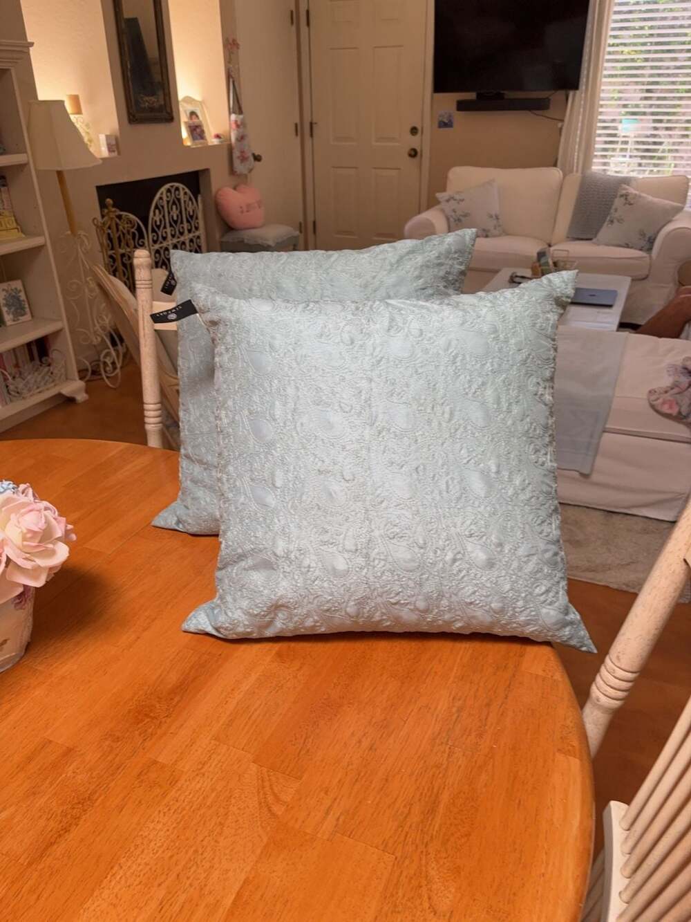 Newport Light Blue Paisley Embroidered Decorative Throw Pillow